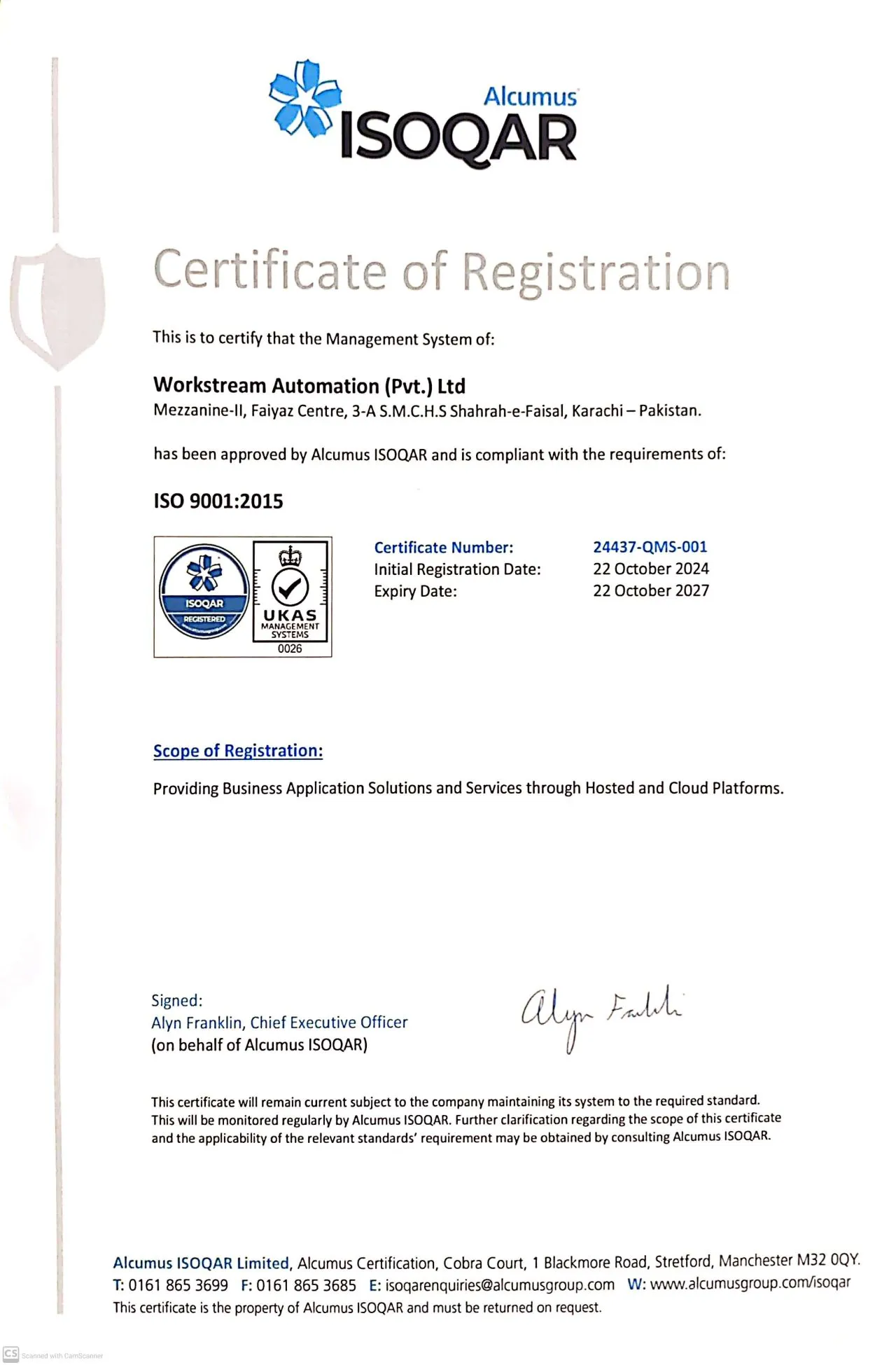 ISO 9001:2015 certificate